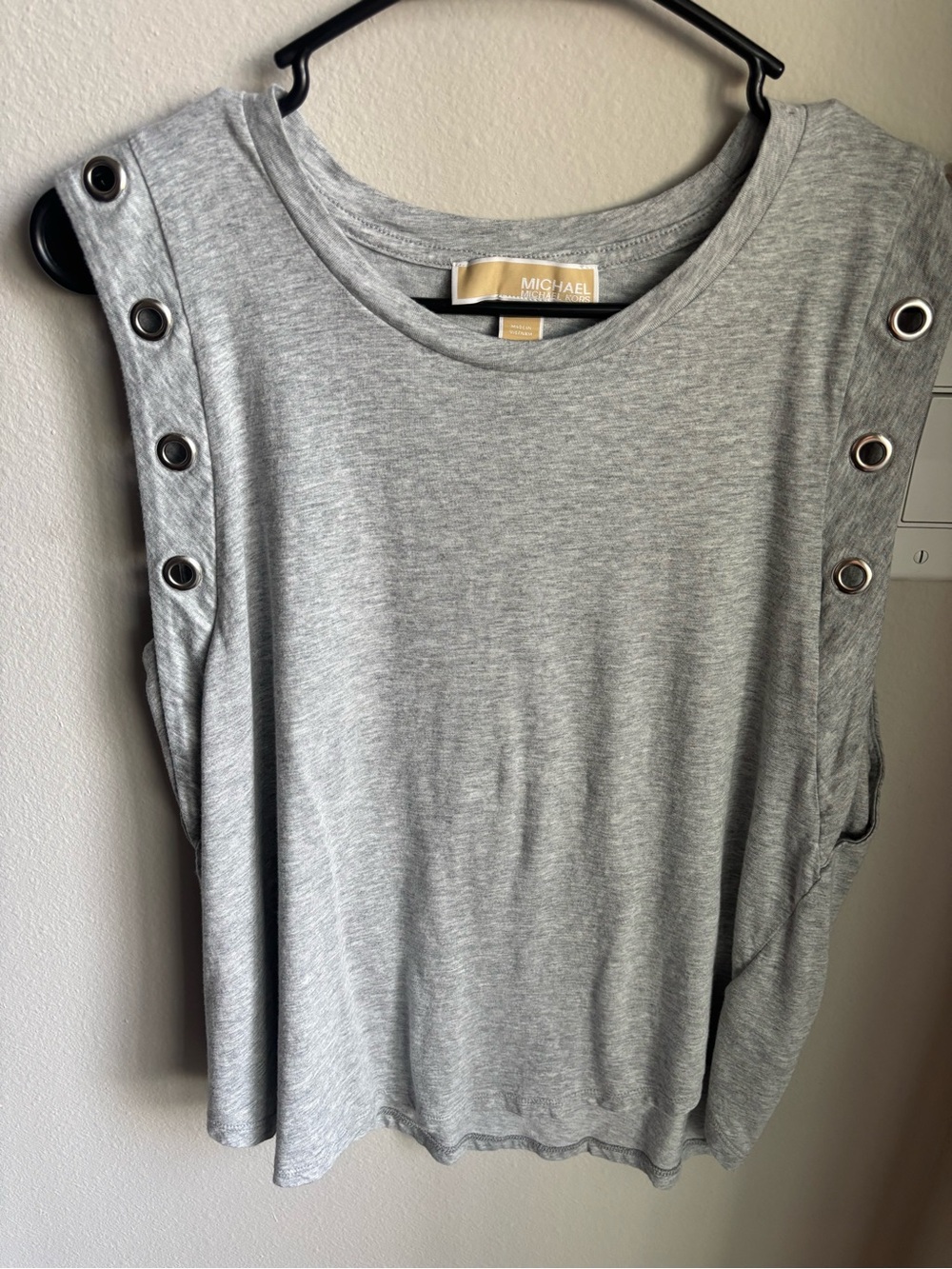 Michael Kors Light Gray Grommet-Trim Sleeveless Tank
